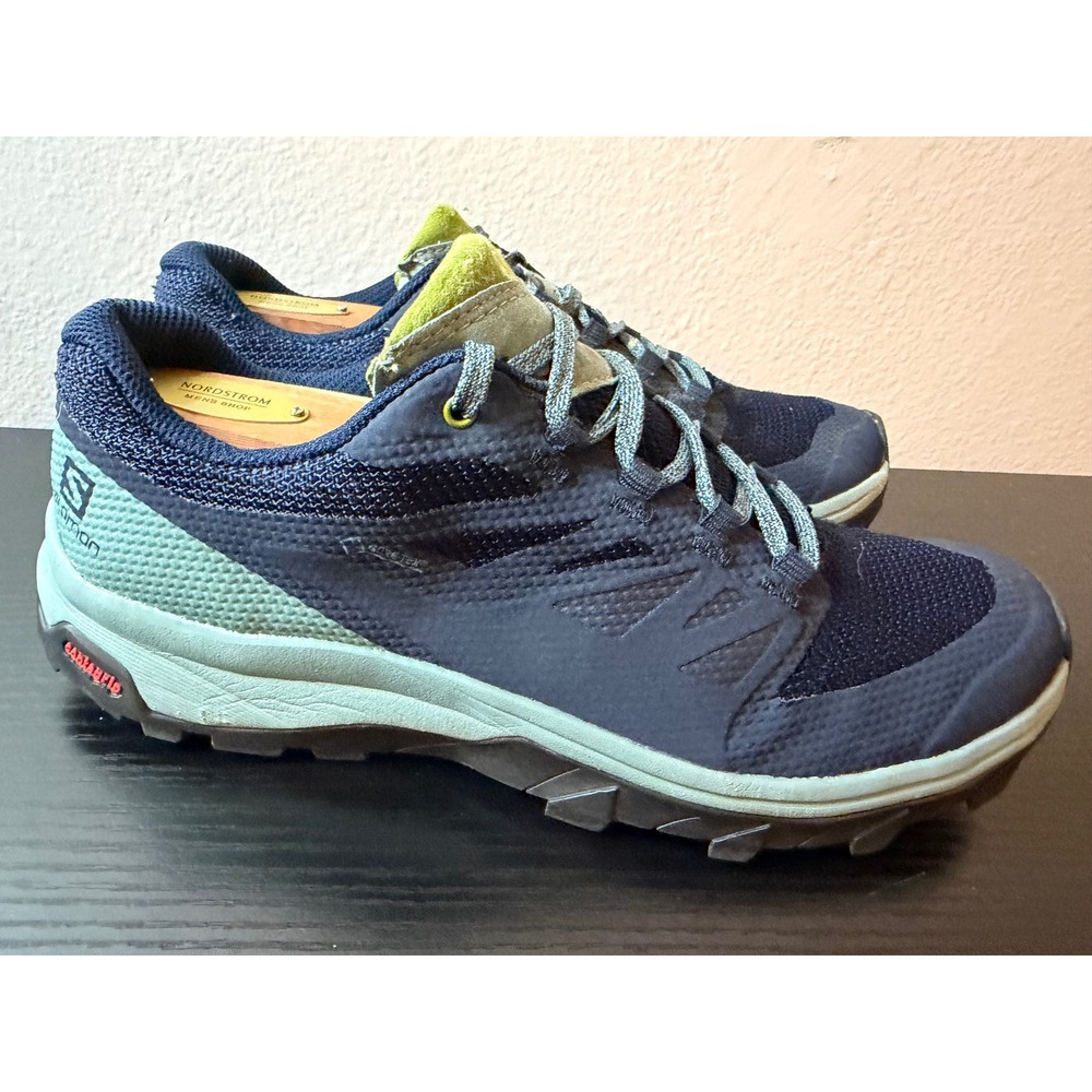 Salomon Outline GTX Hiking Shoes Navy Blue Gore-Tex Trail Sneakers Womens 7.5